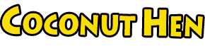 Coconut Hen logo – yellow text with black outlines